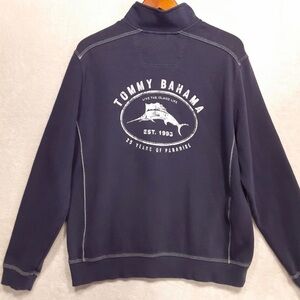 Tommy Bahama Mens 1/4 Zip Pullover Graphic Sweater Sz.M/Blue/Fish